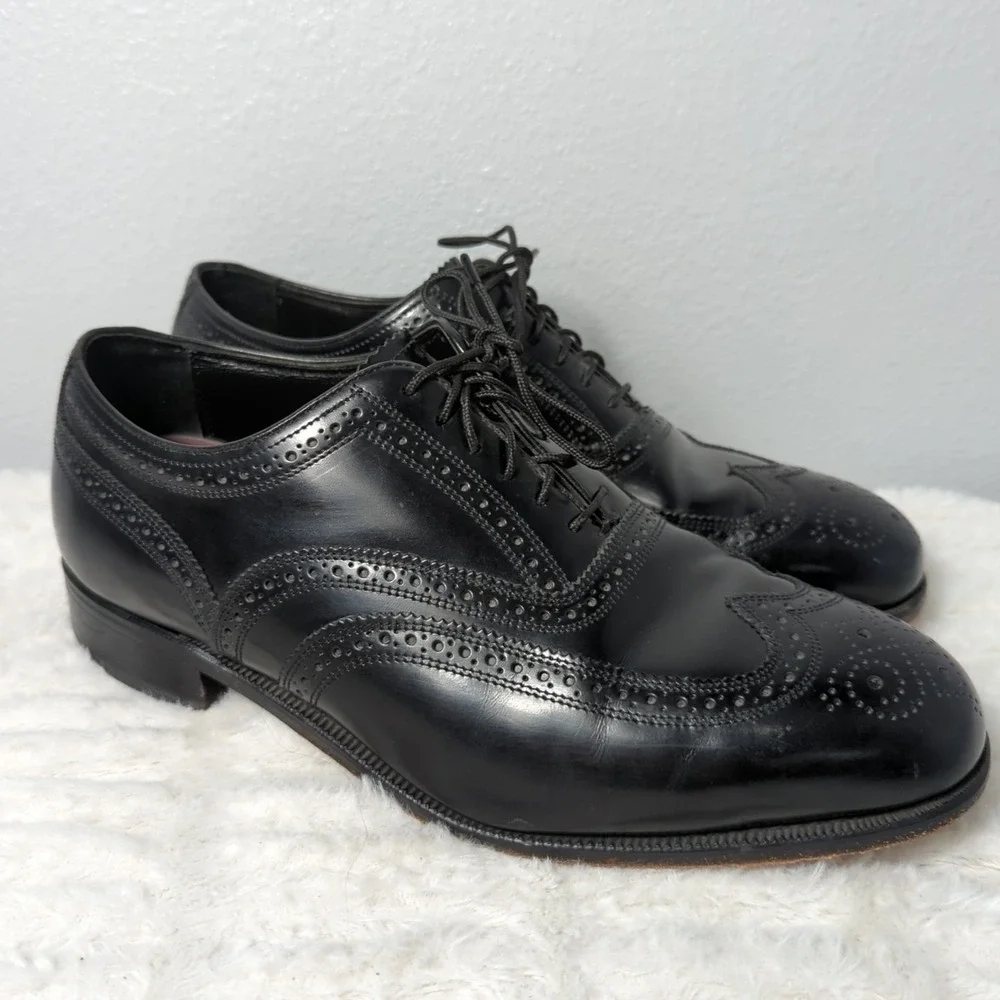 Florsheim Lexington 1706601 Mens Leather 10 3E‎ Black Wingtip Oxford Dress Shoes